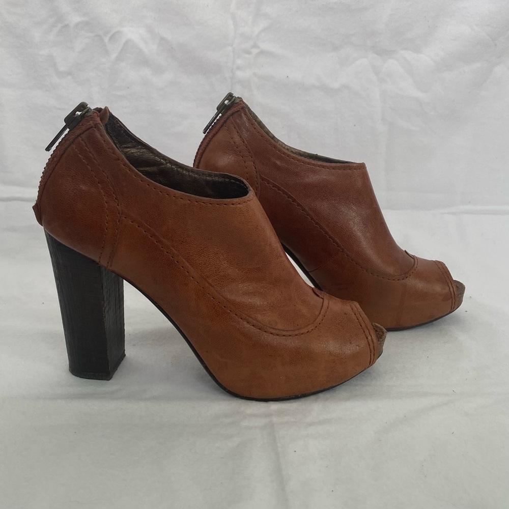 Brown Peep Toe Ankle Booties